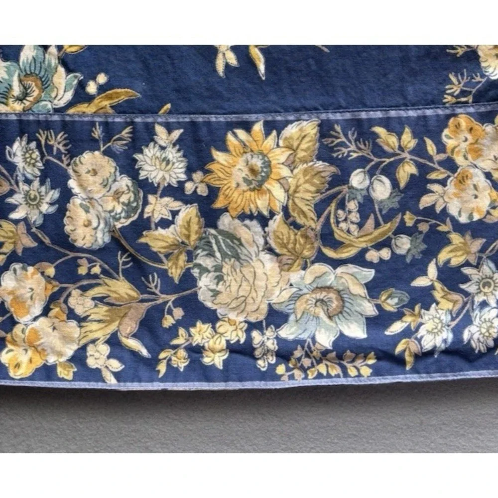 Vtg April Cornell Floral Tablecloth Navy Gold Cream 100% Cotton 48